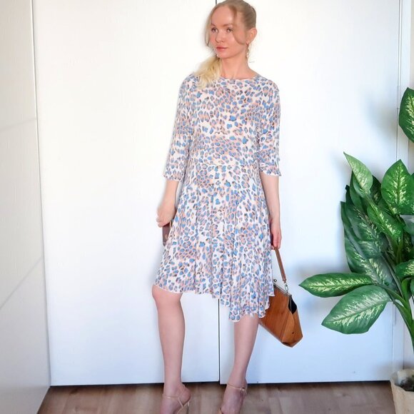 Leopard / Cheetah Print 100 % Asymmetric Knee Length 3/4 Sleeve Cotton Dress S - Picture 16 of 16